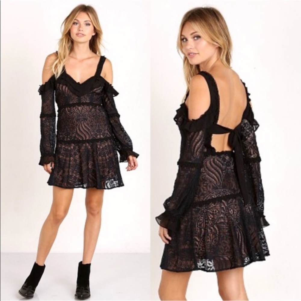 For Love and Lemons Black Lace Cold Shoulder Dress